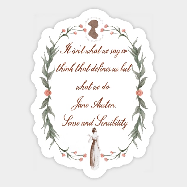 Jane Austen Quote Sense and Sensibility Cottage Core Flower Wreath Watercolor Sticker by penandbea